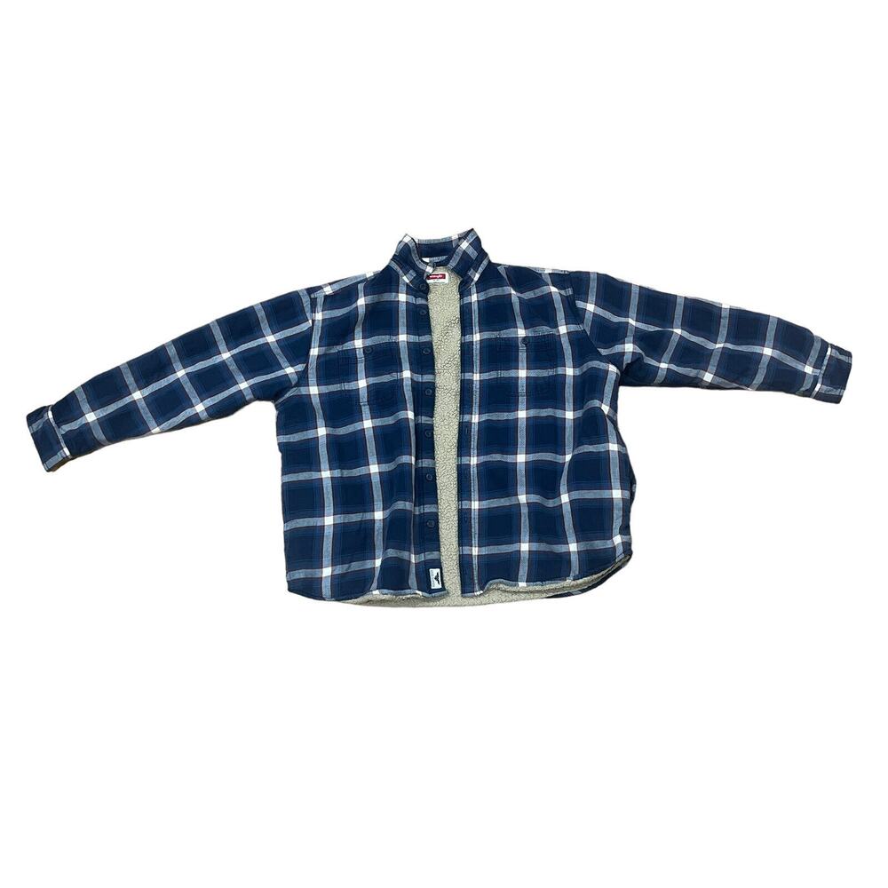 Wrangler Mens Blue Plaid Sherpa Lined Flannel Shirt Jacket XL Heavy Shacket - Picture 5 of 11